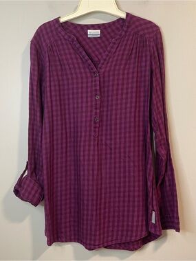 Columbia Plum Plaid Long-Sleeve Henley Tunic